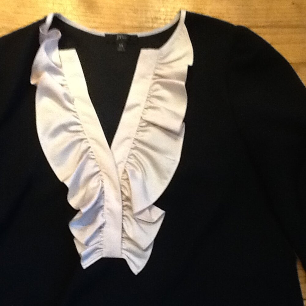 Gorgeous Black and White Blouse with Ruffle